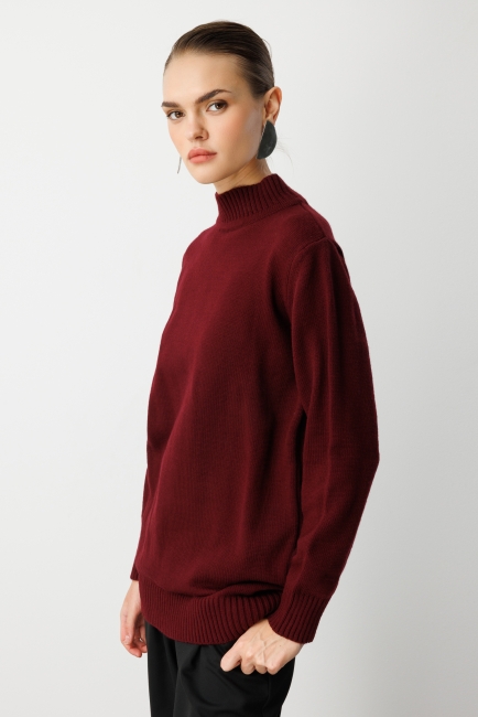 Mizalle Basic Yarım Balıkçı Bordo Triko Kazak - Mizalle (1)