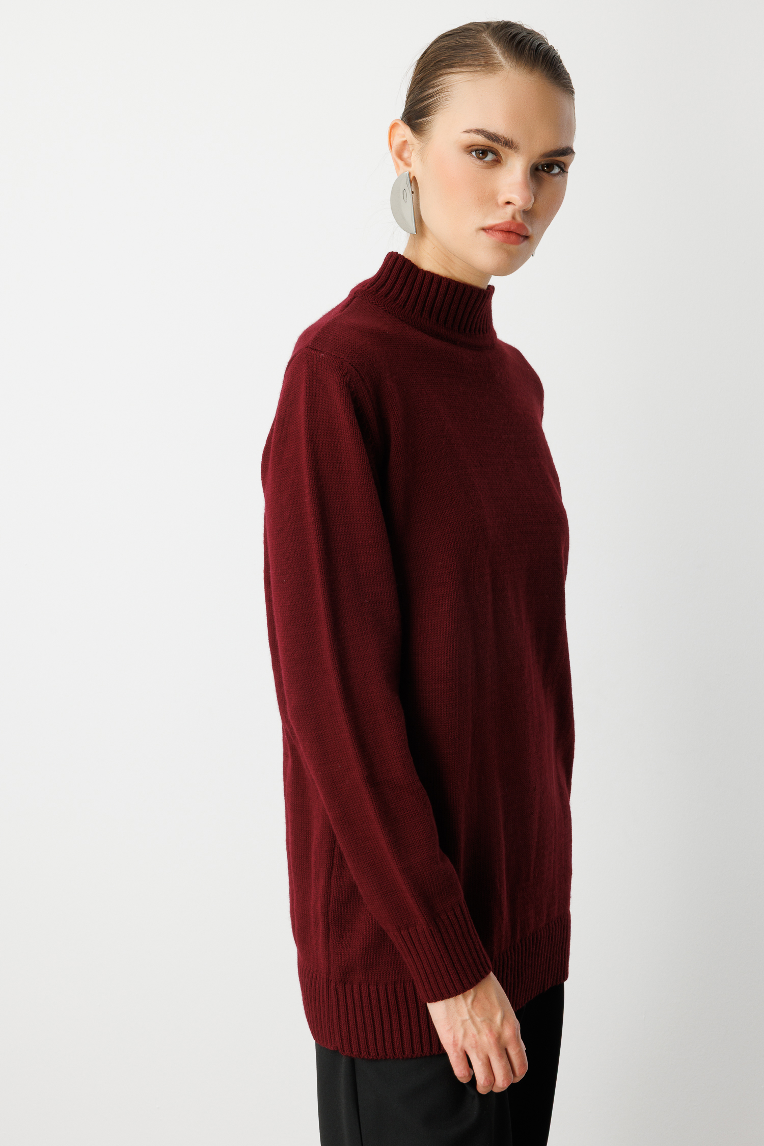 Mizalle Basic Yarım Balıkçı Bordo Triko Kazak - Mizalle