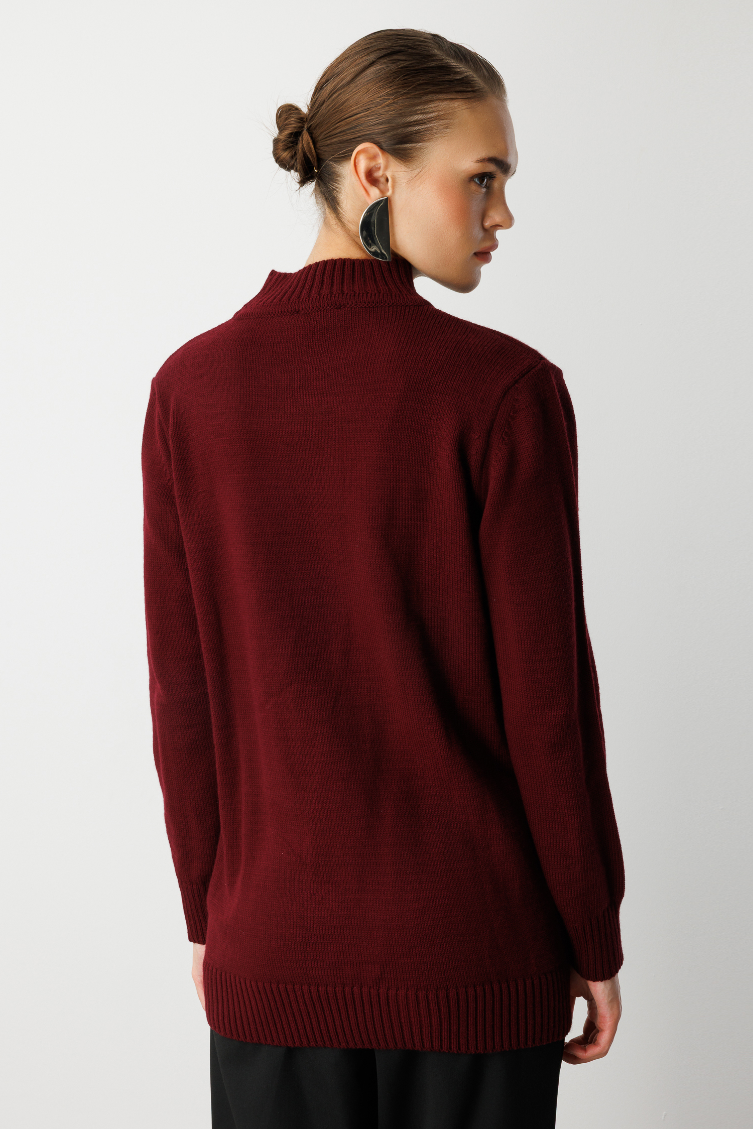 Mizalle Basic Yarım Balıkçı Bordo Triko Kazak - Mizalle