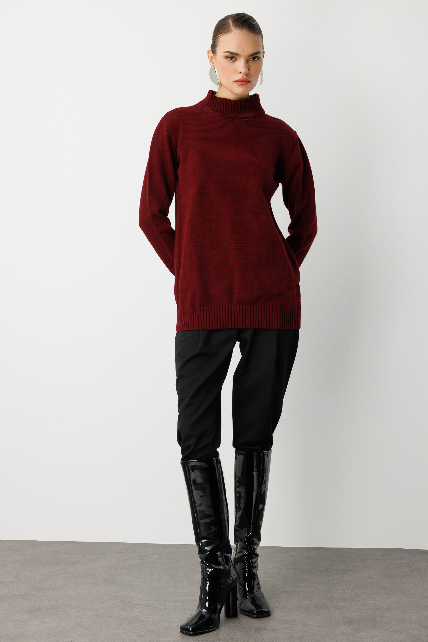 Mizalle Basic Yarım Balıkçı Bordo Triko Kazak - Mizalle