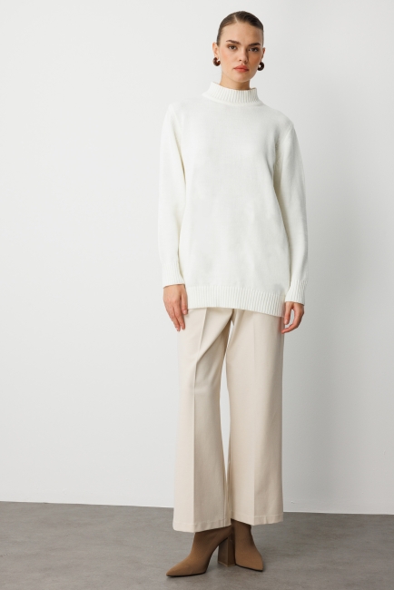 Mizalle Basic Yarım Balıkçı Ekru Triko Kazak - Mizalle (1)