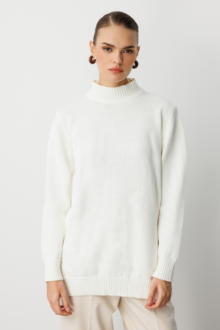 Mizalle Basic Yarım Balıkçı Ekru Triko Kazak - Mizalle