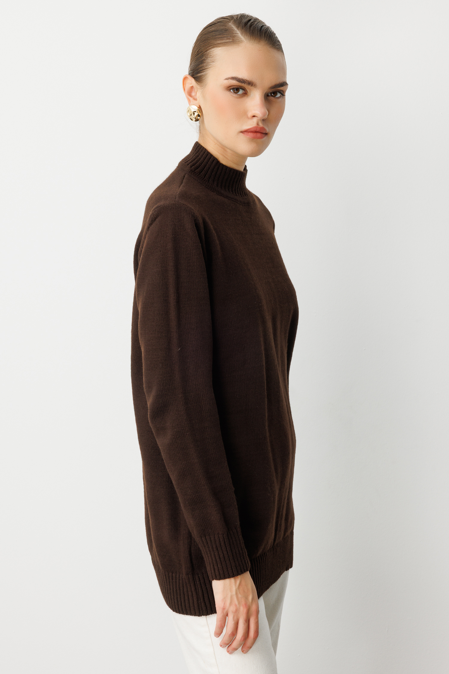 Mizalle Basic Yarım Balıkçı Kahverengi Triko Kazak - Mizalle