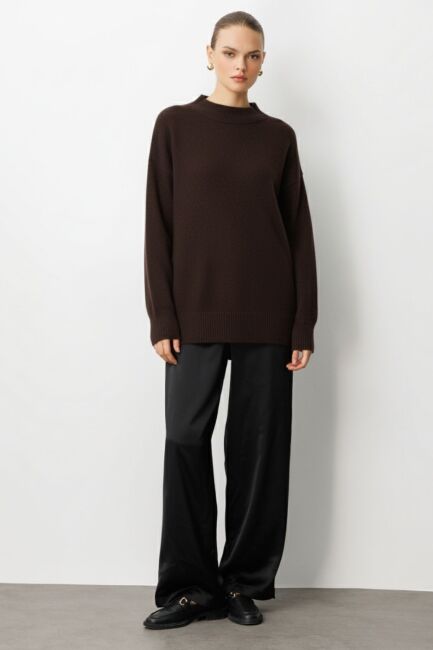 Mizalle Basic Yarım Balıkçı Kahverengi Triko Kazak - Mizalle (1)