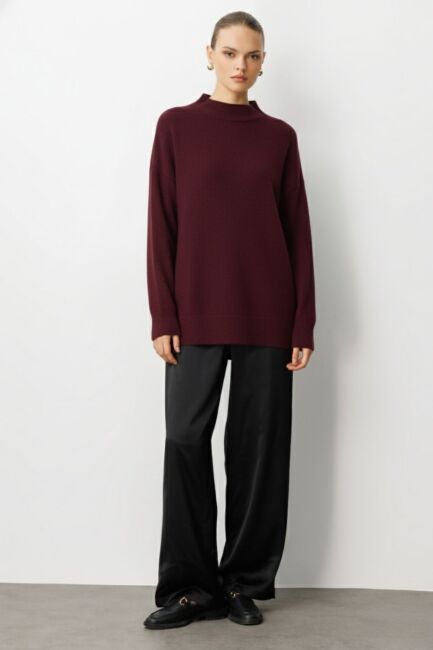 Mizalle Basic Yarım Balıkçı Mürdüm Triko Kazak - Mizalle (1)