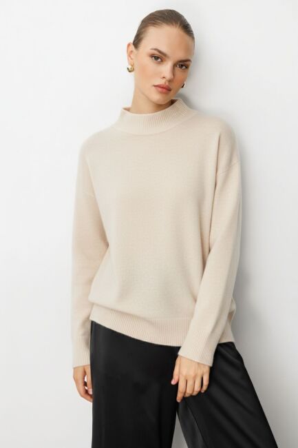 Mizalle Basic Yarım Balıkçı Taş Rengi Triko Kazak - Mizalle