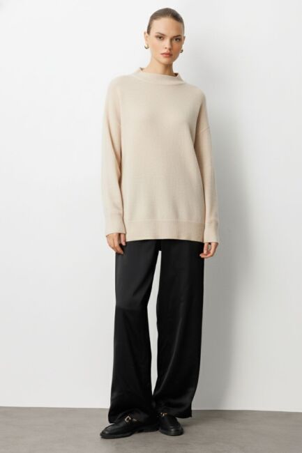 Mizalle Basic Yarım Balıkçı Taş Rengi Triko Kazak - Mizalle (1)