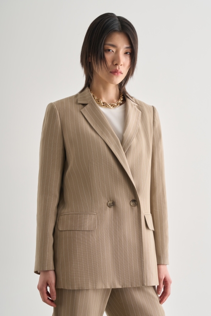 Mizalle Bej Rengi İnce Çizgili Anvelop Blazer Ceket - Mizalle (1)