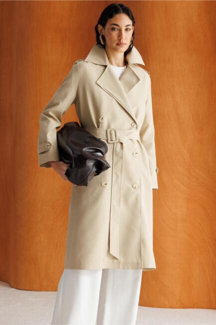 Mizalle Bej Rengi Klasik Trençkot - Mizalle