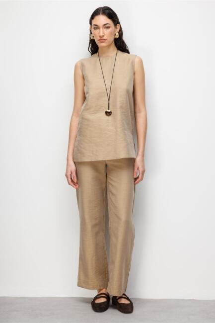 Mizalle Bej Rengi Kolsuz Basic Bluz - Mizalle