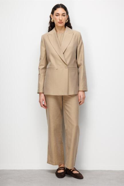 Mizalle Bej Rengi Kruvaze Blazer Ceket - Mizalle (1)