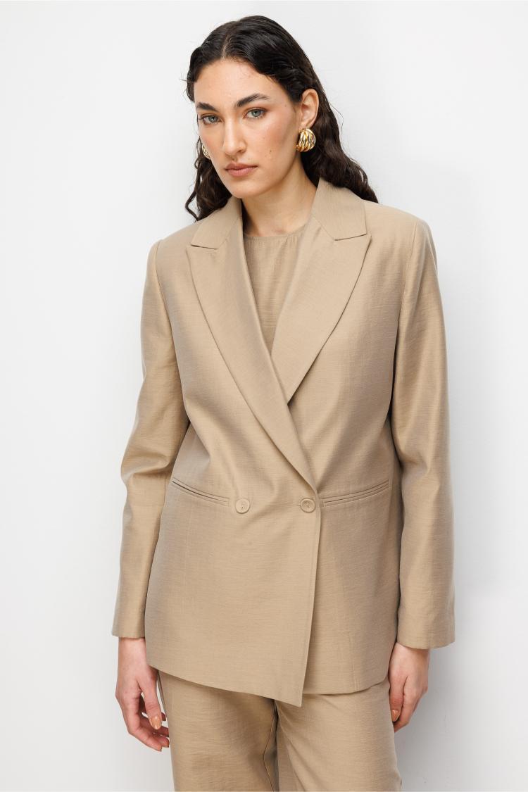 Mizalle Bej Rengi Kruvaze Blazer Ceket