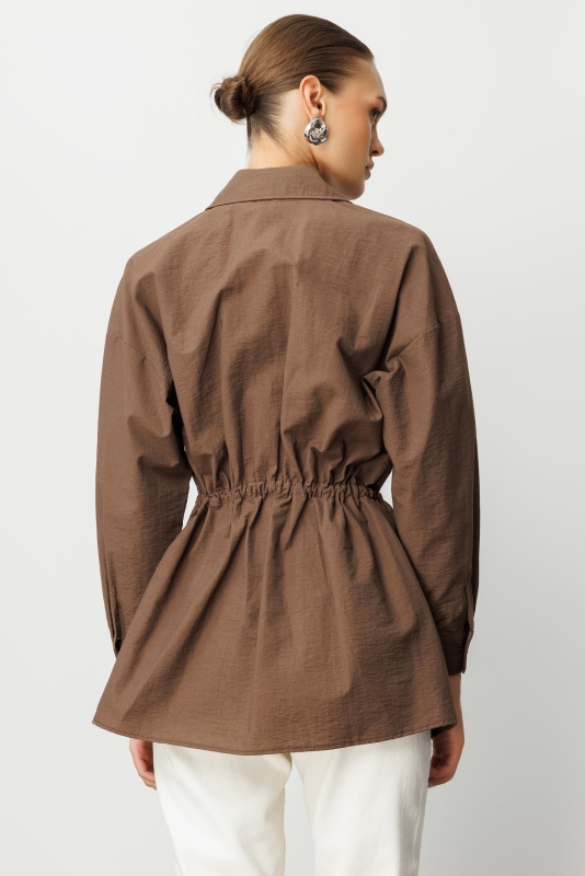 Mizalle Beli İp Büzgülü Kahverengi Paraşüt Trençkot Tunik · 5