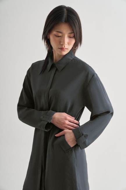 Mizalle Beli İp Büzgülü Modal Gri Tunik - Mizalle (1)