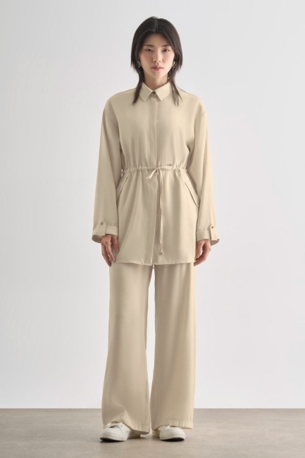 Mizalle Beli İp Büzgülü Modal Taş Rengi Tunik - Mizalle (1)