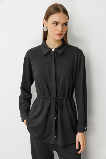 Mizalle Beli İp Büzgülü Yumuşak Dokulu Antrasit Tunik - Mizalle (1)