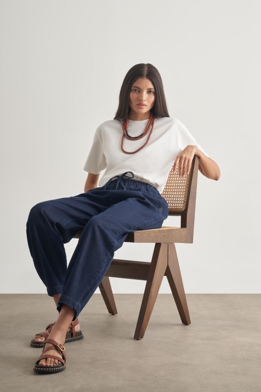 Mizalle Beli İpli Balon Fit Lacivert Denim Pantolon · 5