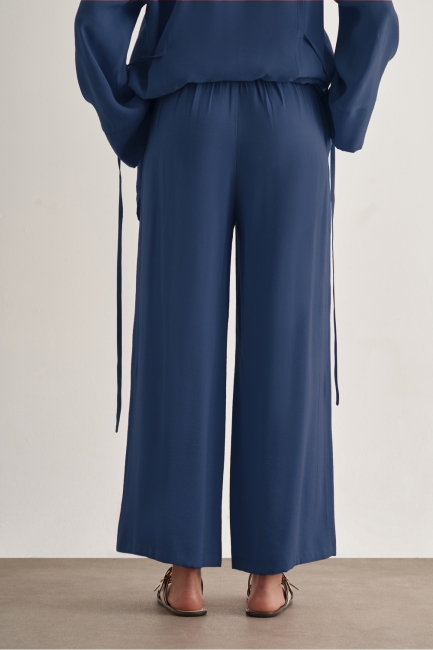 Mizalle Beli İpli Modal Karışımlı İndigo Mavi Rahat Pantolon - Mizalle (1)