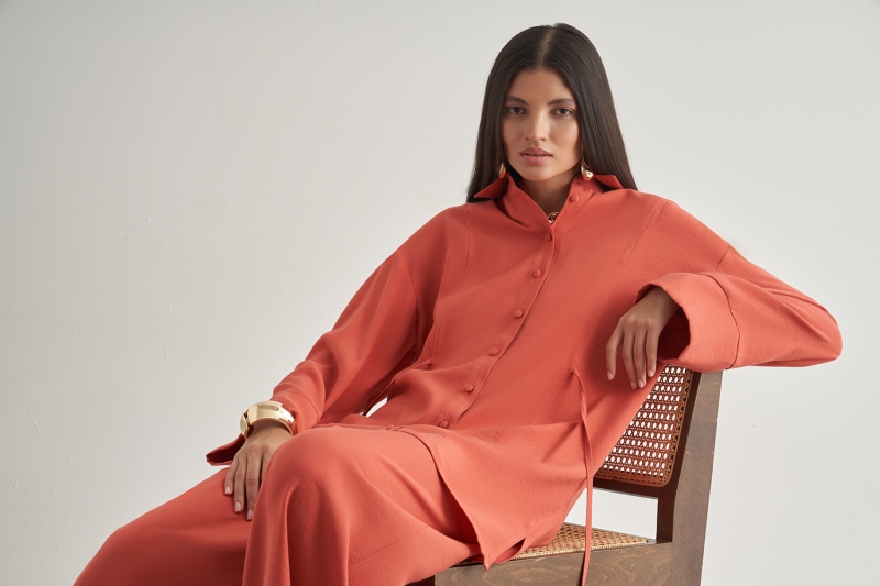 Mizalle Beli İpli Modal Karışımlı Mercan Rengi Rahat Pantolon · 4
