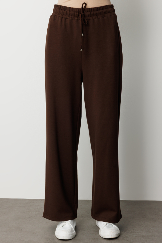 Mizalle Beli Lastikli Yumuşak Dokulu Kahverengi Jogger Panton · 2