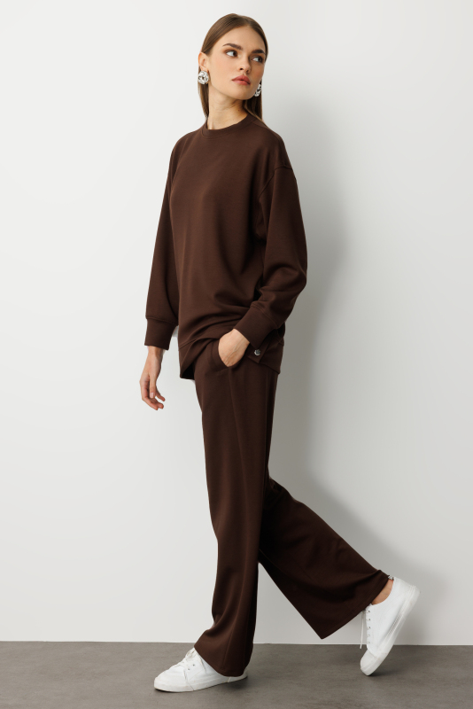 Mizalle Beli Lastikli Yumuşak Dokulu Kahverengi Jogger Panton · 4