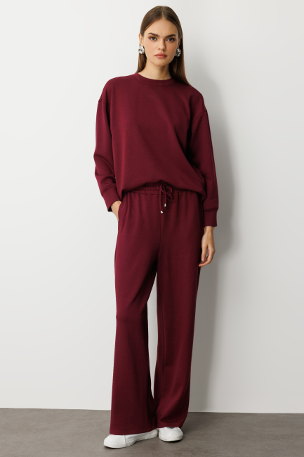 Mizalle Beli Lastikli Yumuşak Dokulu Mürdüm Jogger Pantolon - Mizalle