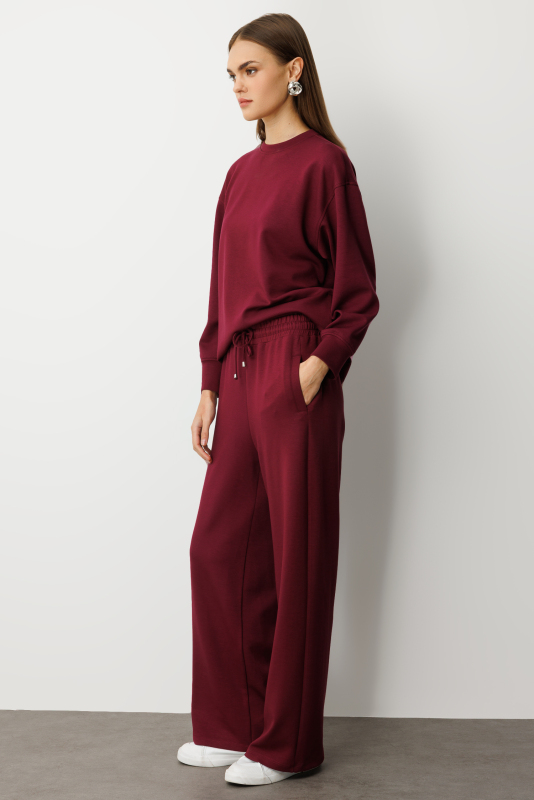 Mizalle Beli Lastikli Yumuşak Dokulu Mürdüm Jogger Pantolon · 2