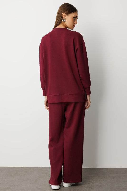 Mizalle Beli Lastikli Yumuşak Dokulu Mürdüm Jogger Pantolon · 5