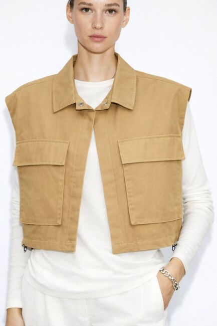 Mizalle Büyük Torba Cepli Büzgülü Camel Pamuklu Yelek - Mizalle (1)