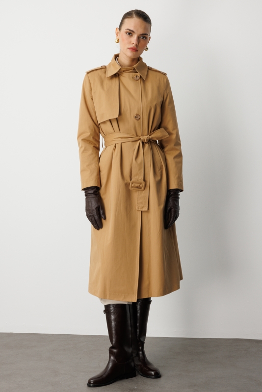 Mizalle Camel  Apoletli Klasik Maxi Mac Trençkot · 7