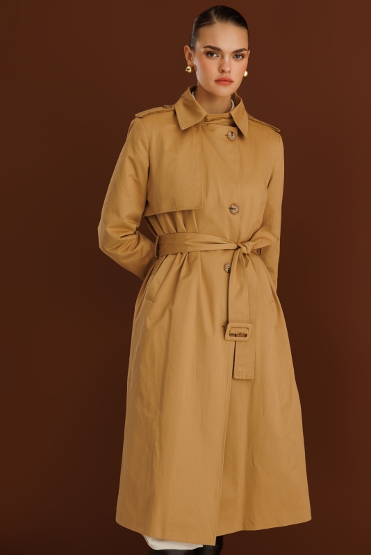 Mizalle Camel  Apoletli Klasik Maxi Mac Trençkot · 9