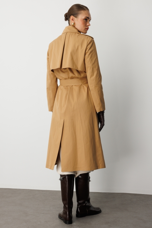 Mizalle Camel  Apoletli Klasik Maxi Mac Trençkot · 10