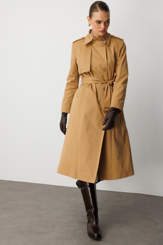 Mizalle Camel  Apoletli Klasik Maxi Mac Trençkot · 6