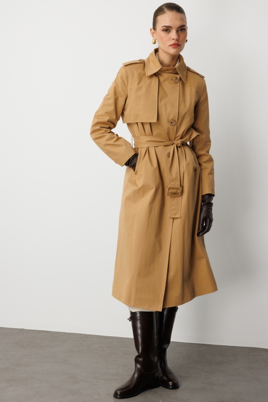 Mizalle Camel  Apoletli Klasik Maxi Mac Trençkot · 11