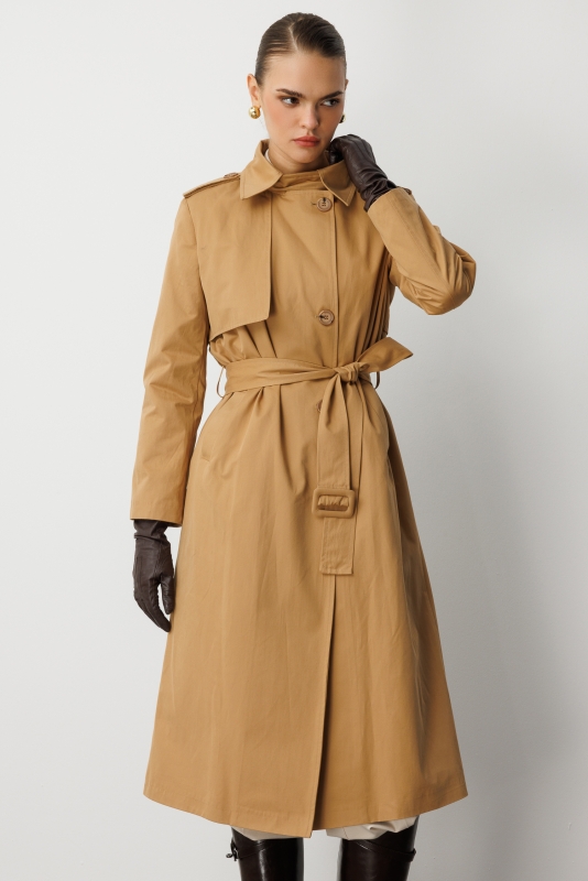 Mizalle Camel  Apoletli Klasik Maxi Mac Trençkot · 12