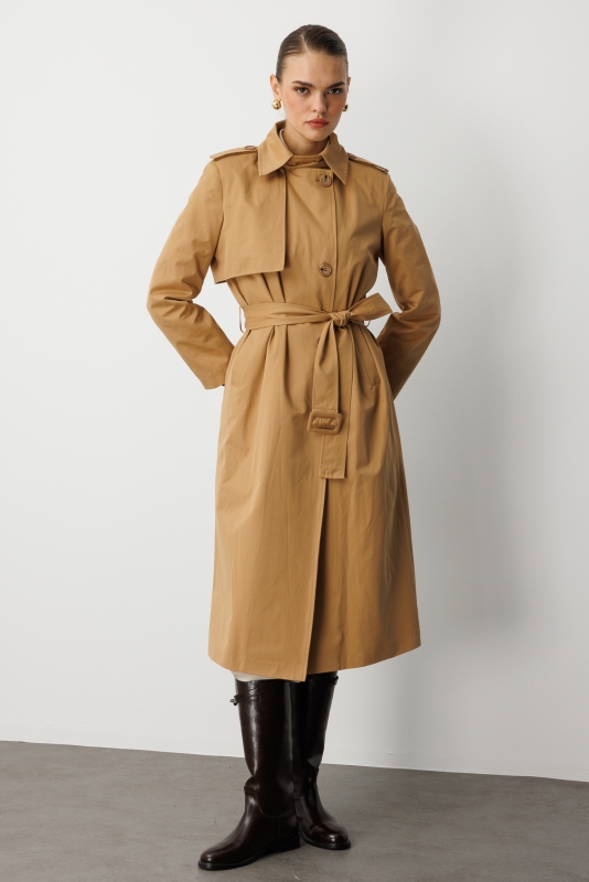 Mizalle Camel  Apoletli Klasik Maxi Mac Trençkot · 13