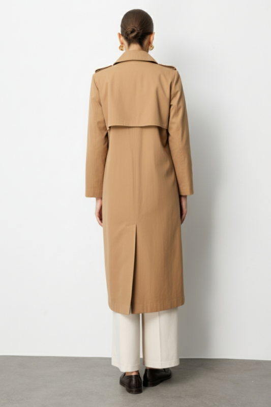 Mizalle Camel  Apoletli Klasik Maxi Mac Trençkot · 4