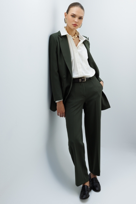 Mizalle Cepli Klasik Haki Kumaş Pantolon - Mizalle