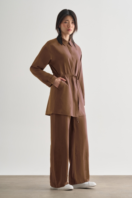 Mizalle Beli İp Büzgülü Modal Karamel Rengi Tunik · 3