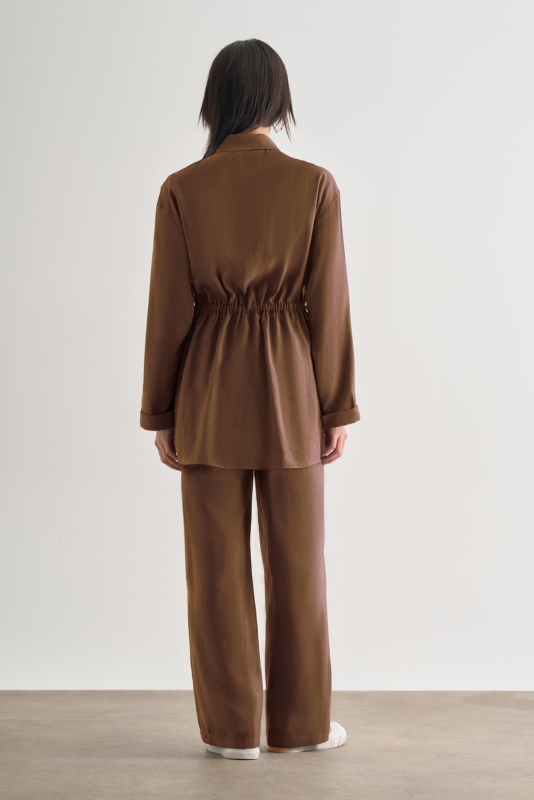 Mizalle Beli İp Büzgülü Modal Karamel Rengi Tunik · 4