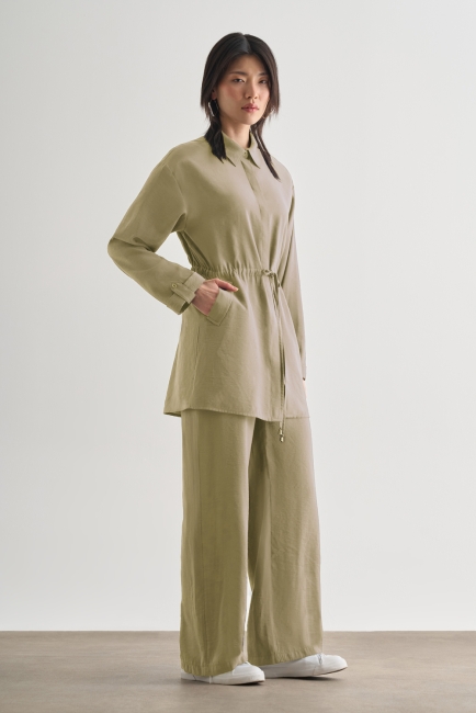 Mizalle Çift Cepli Beli İp Büzgülü Modal Su Yeşili Tunik - Mizalle (1)