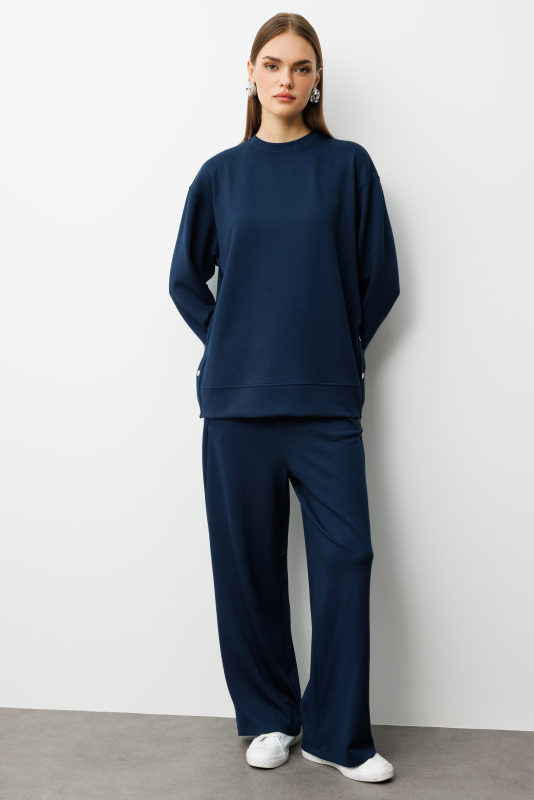 Mizalle Çıtçıtlı Yumuşak Dokulu İndigo Mavi Spor Tunik · 2