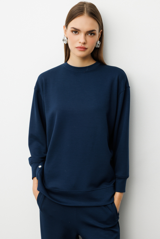 Mizalle Çıtçıtlı Yumuşak Dokulu İndigo Mavi Spor Tunik · 3