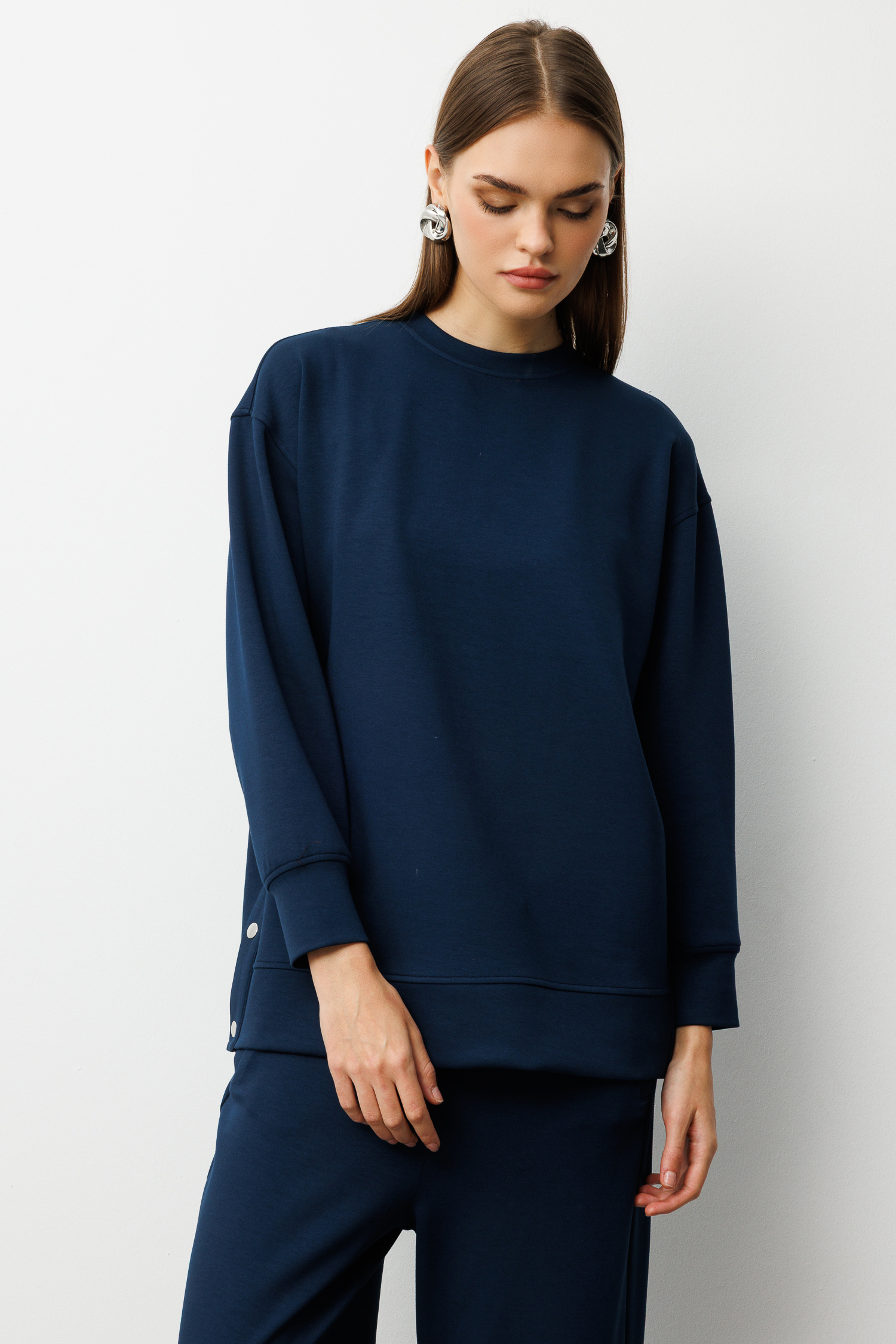 Mizalle Çıtçıtlı Yumuşak Dokulu İndigo Mavi Spor Tunik