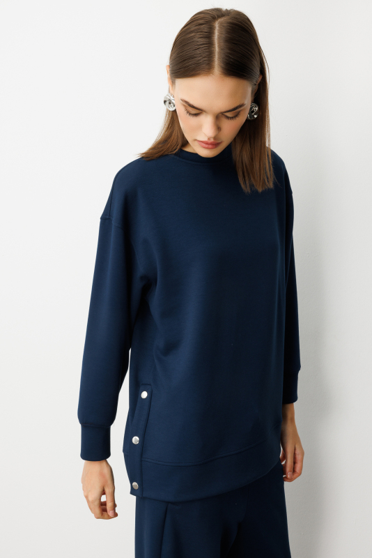 Mizalle Çıtçıtlı Yumuşak Dokulu İndigo Mavi Spor Tunik · 6