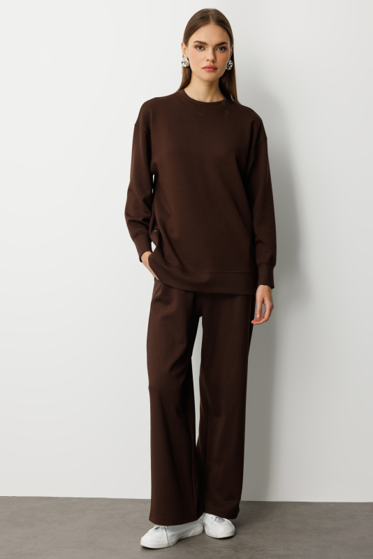 Mizalle Çıtçıtlı Yumuşak Dokulu Kahverengi Spor Tunik · 3