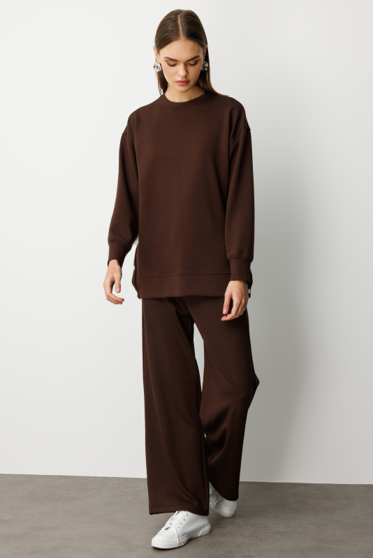 Mizalle Çıtçıtlı Yumuşak Dokulu Kahverengi Spor Tunik · 4