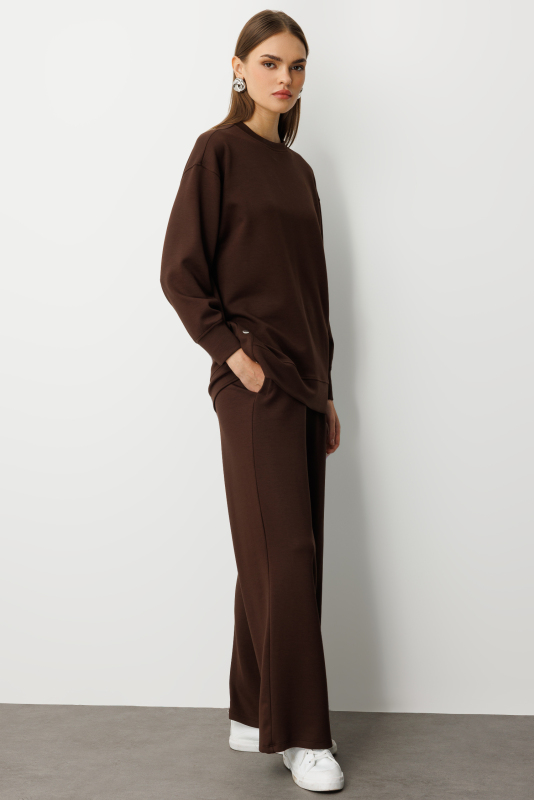 Mizalle Çıtçıtlı Yumuşak Dokulu Kahverengi Spor Tunik · 5