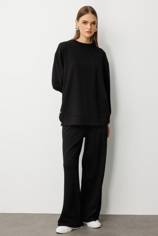 Mizalle Çıtçıtlı Yumuşak Dokulu Siyah Spor Tunik · 4