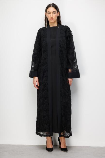 Mizalle Dantel İşlemeli Siyah Abaya - Mizalle (1)